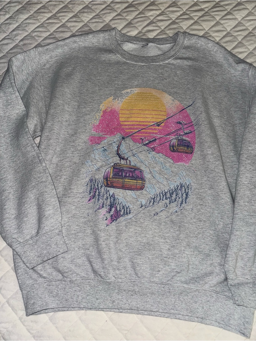 Gray Graphic Cable Car Crewneck Sweatshirt - Unbranded